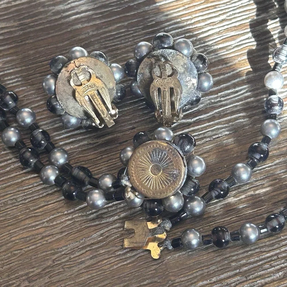Vintage Multi Strand Necklace Clip On Earrings Set Japan